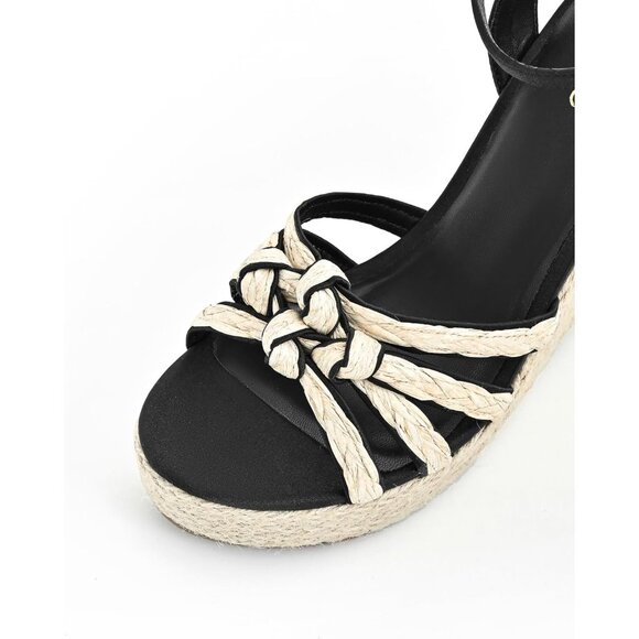 Sicare Open Toe Wedge Raffia Black Women Espadrilles Braided Strappy Sandal - Picture 4 of 10